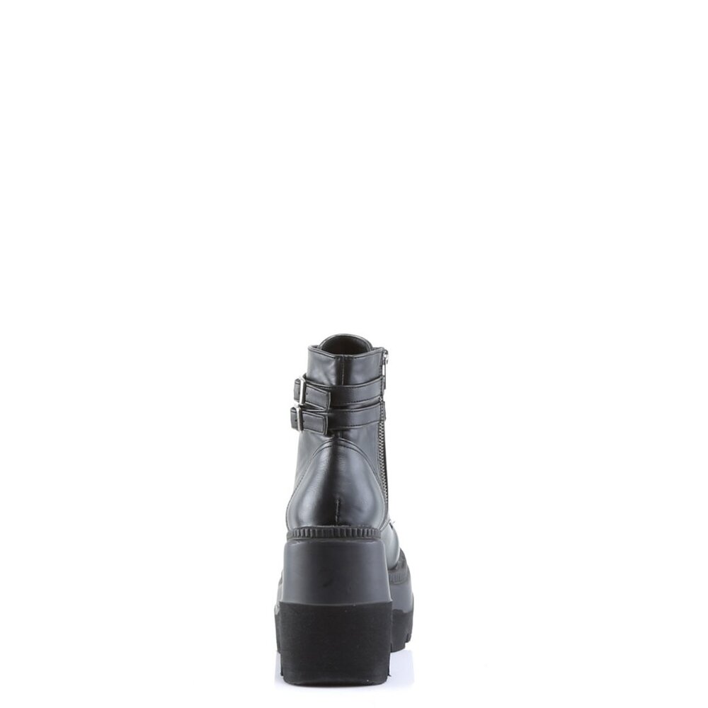 Demonia Shaker-52 Black Vegan Leather Platform Ankle Boots - Picture 3 of 4